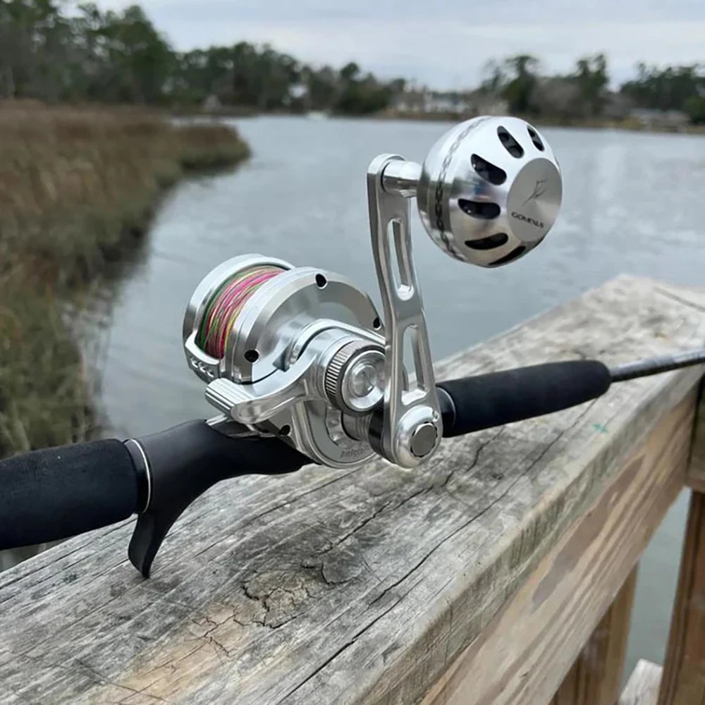 GOMEXUS Slow Pitch Jigging Reel LS20 CNC. All Aircraft Grade Aluminum Body Lever Drag Right Hand Conventional Reel.