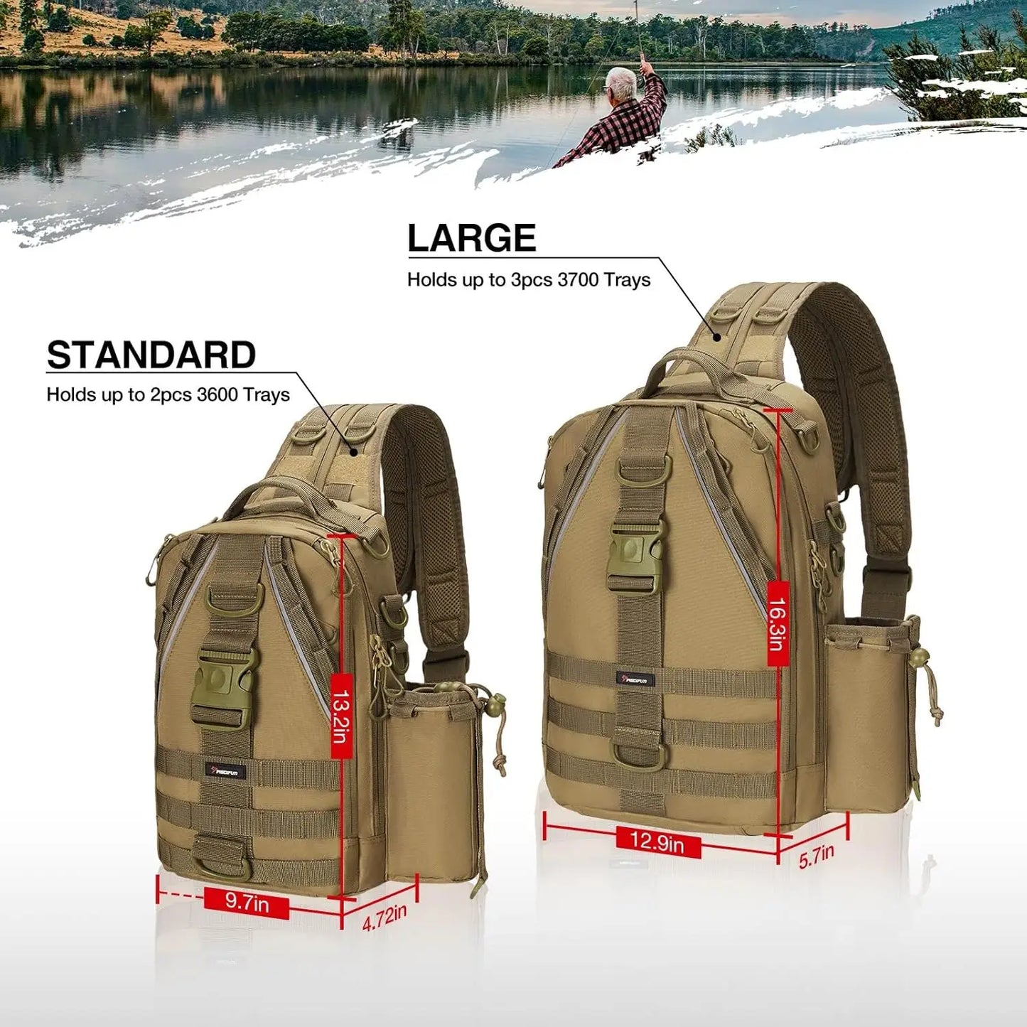 Piscifun Fishing Tackle Backpack with Rod & Gear Holder, Lightweight Outdoor Water-Resistant Fishing Shoulder Storage Bag.
