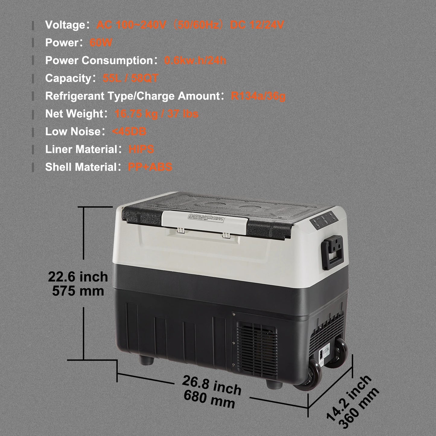 SucceBuy 35/45/55L Portable Electric Cooler Car Refrigerator with Wheels