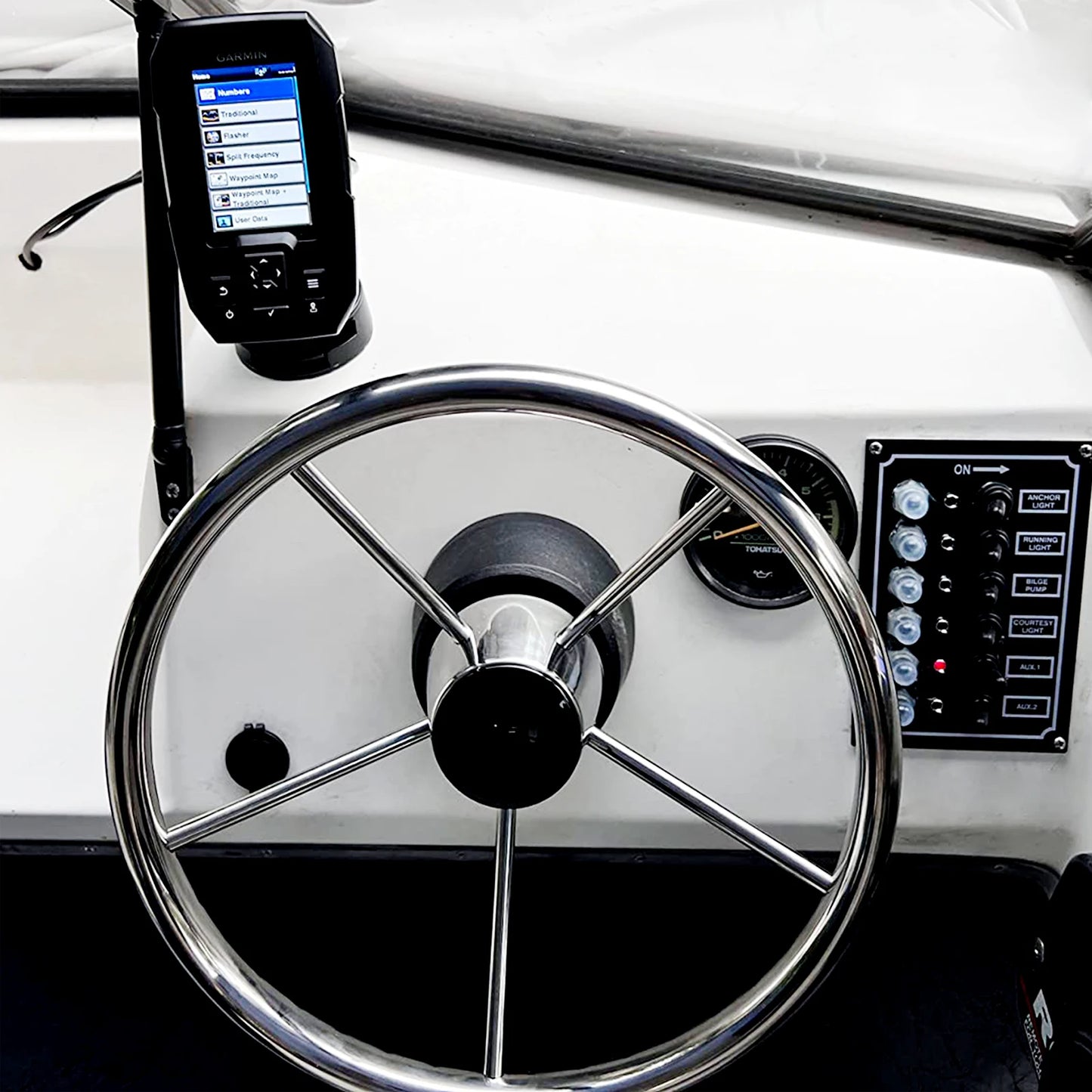 13.5'' Stainless Steel Marine Boat Steering Wheel, 5-Spoke Design with 25° Dish Angle