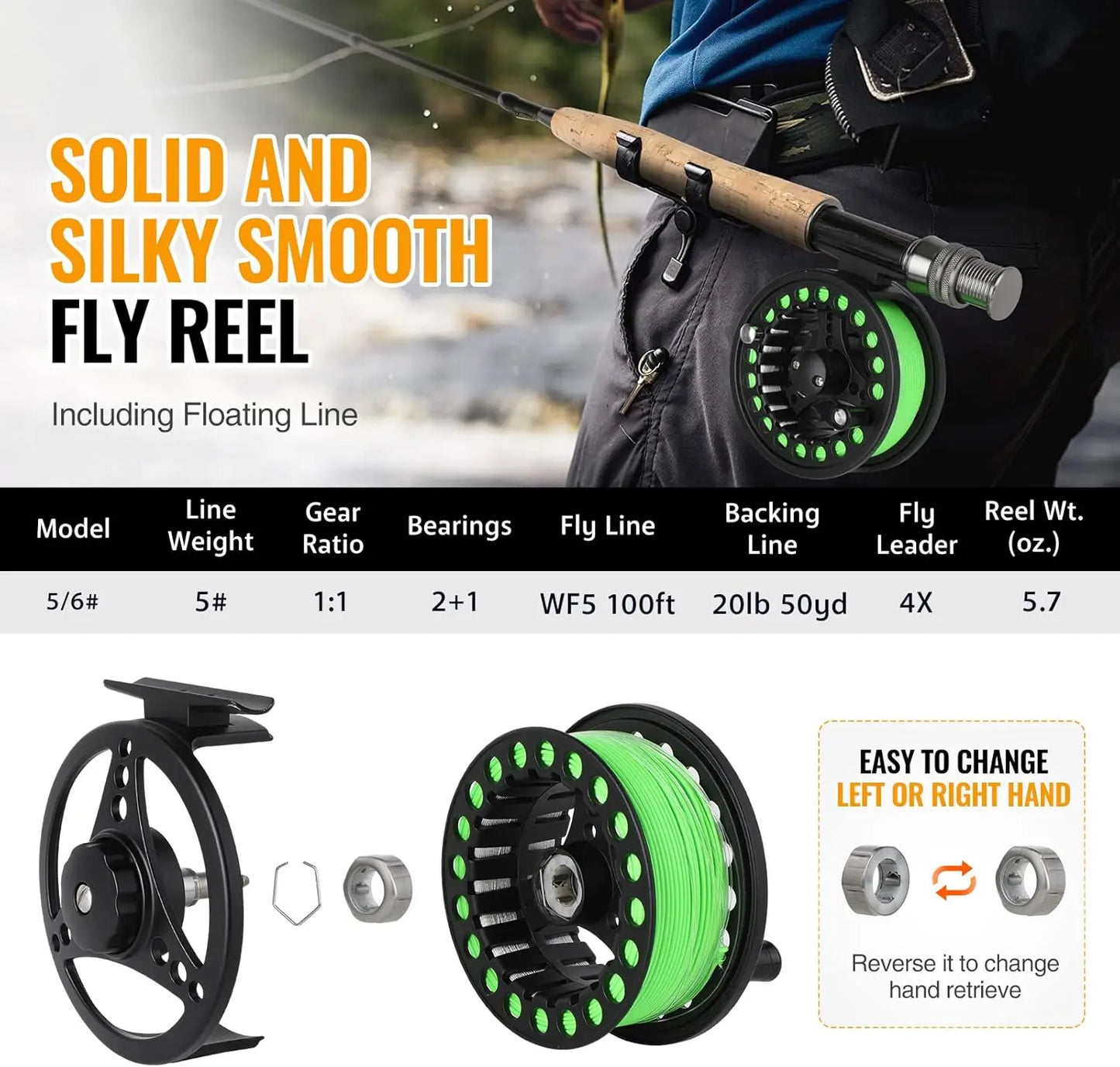 Complete Fly Fishing Starter Kit with 4-Piece Graphite Rod, Reel, Flies & Bag,
