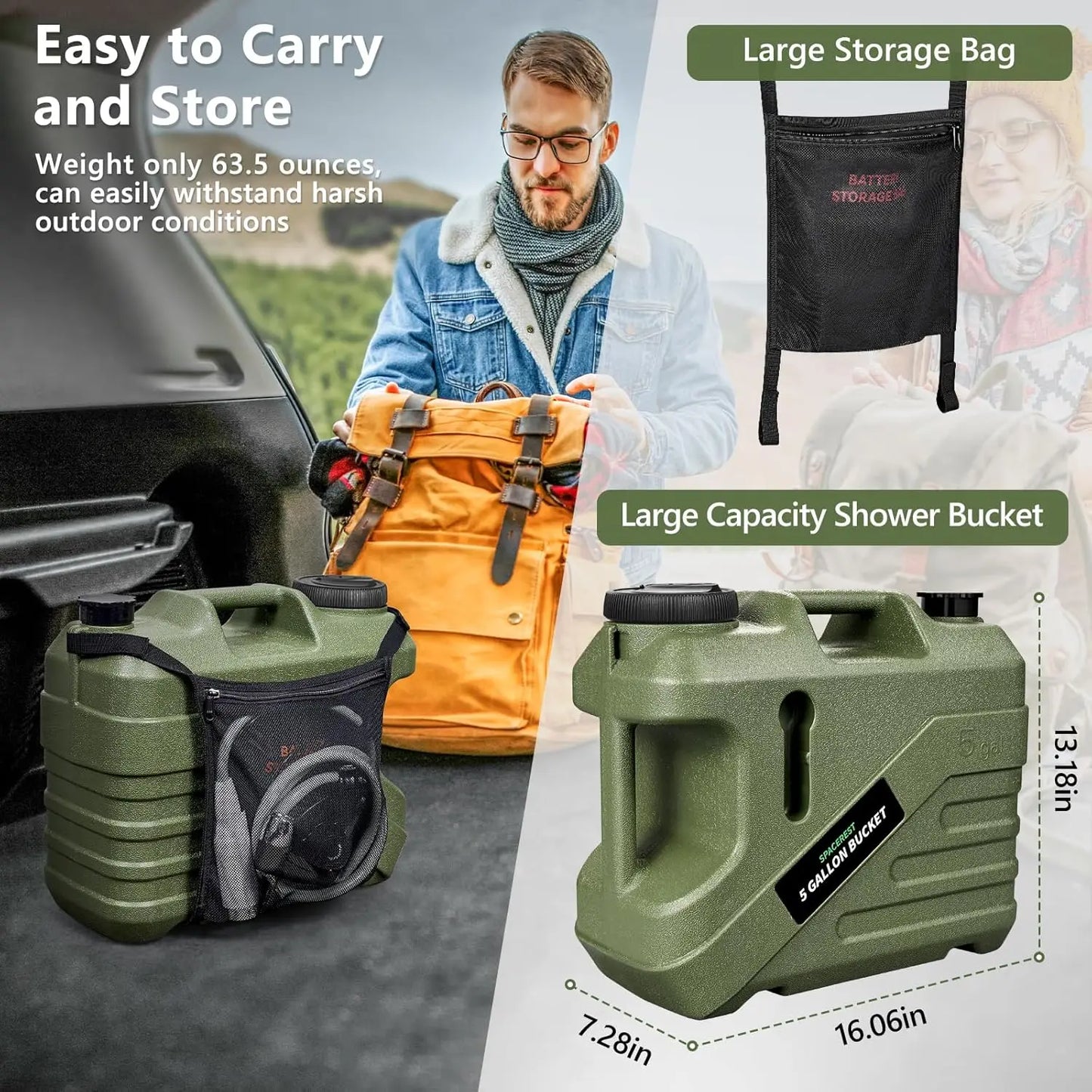 Portable Shower for Camping 5-Gallon Food-Grade Water Jug.