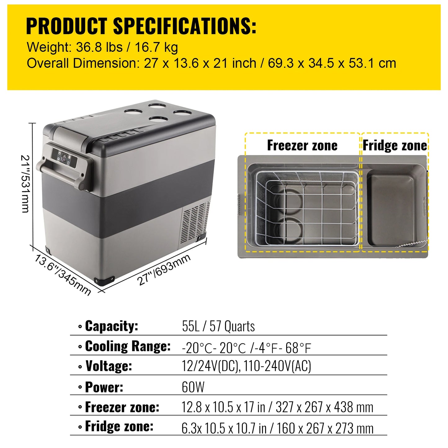 SucceBuy 20L 22L 35L 45L 55L Car Refrigerator Mini Fridge Portable Compressor Cooler DC 110-240V Ice Box for Camping.