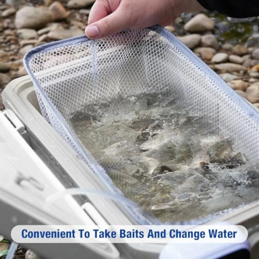 Portable 11QT/15QT Live Bait Cooler with 4000mAh Rechargeable Aerator for Fishing Waterproof Plastic Bait Bucket for Live Fish.
