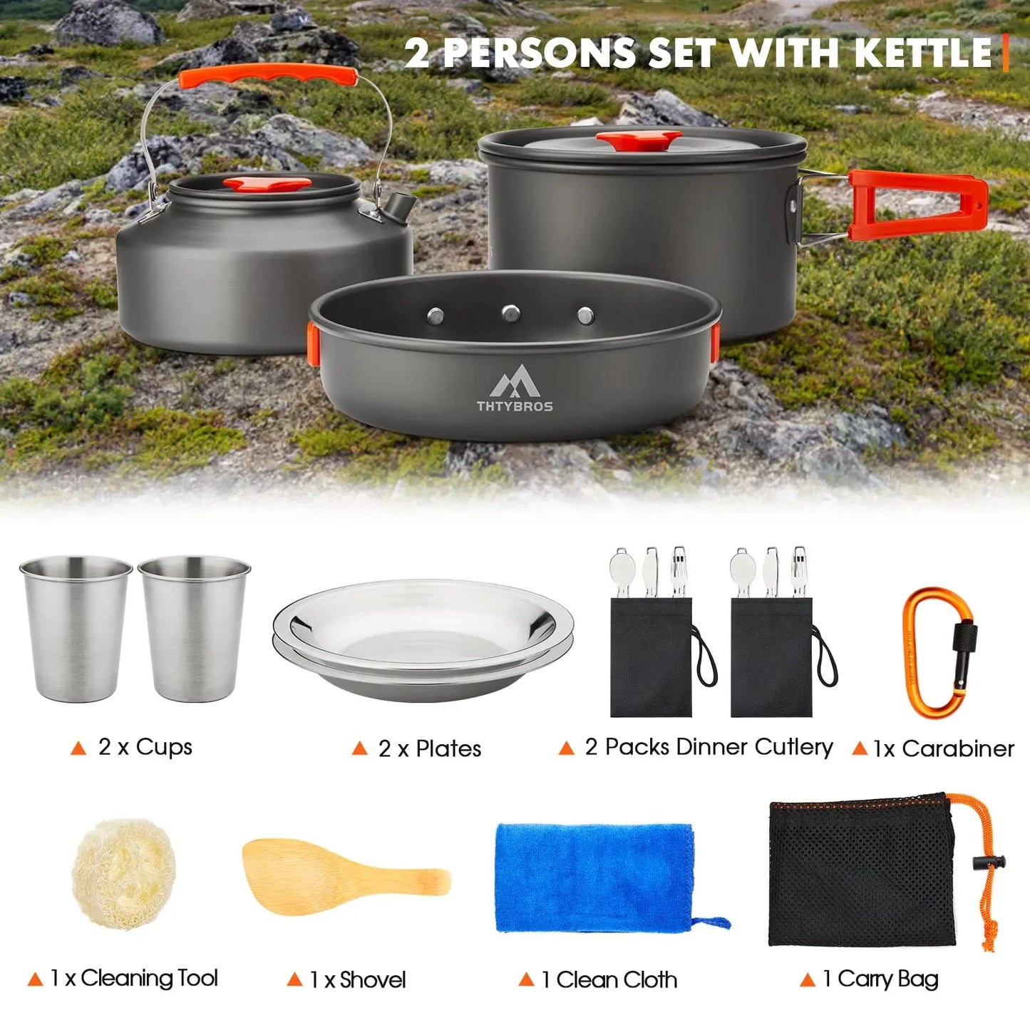 17PCS/ Camping Cookware Kit 2-3 People Tableware Aluminum Cooking set.