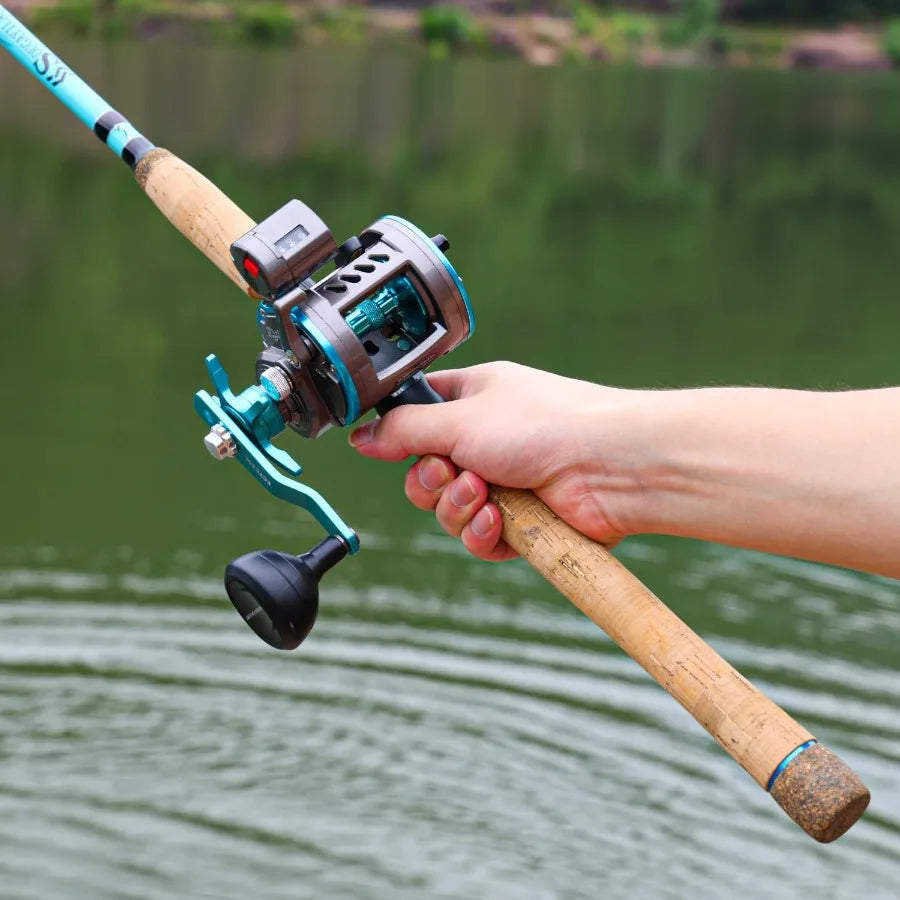 Inshore Fishing Rod Combo with Line Counter Fishing Reel Ideal for Catfish Salmon and Steelhead Perfect for Striper.