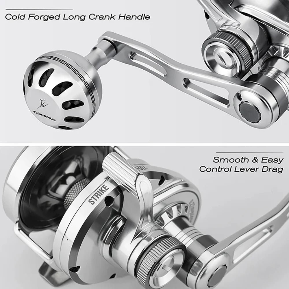 GOMEXUS Slow Pitch Jigging Reel LS20 CNC. All Aircraft Grade Aluminum Body Lever Drag Right Hand Conventional Reel.