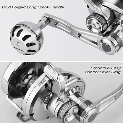 GOMEXUS Slow Pitch Jigging Reel LS20 CNC. All Aircraft Grade Aluminum Body Lever Drag Right Hand Conventional Reel.