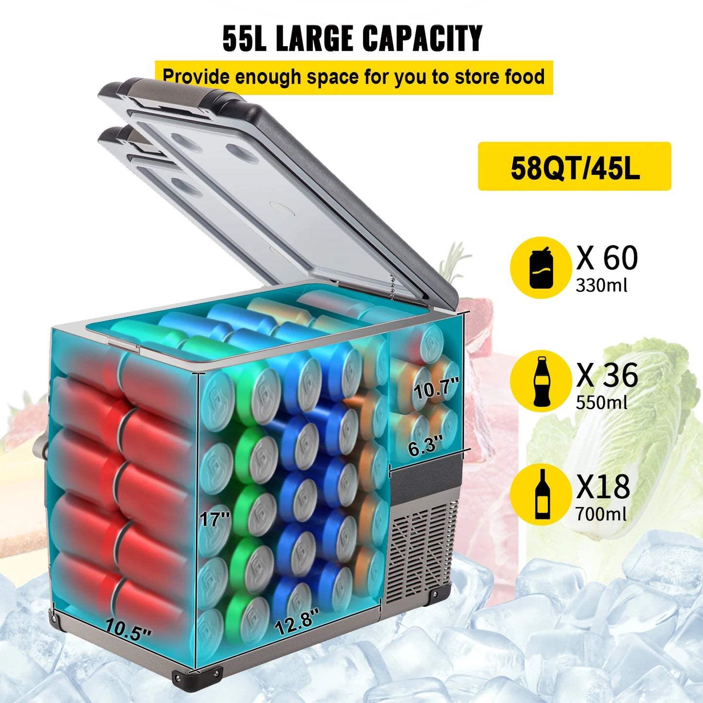 SucceBuy 20L 22L 35L 45L 55L Car Refrigerator Mini Fridge Portable Compressor Cooler DC 110-240V Ice Box for Camping.