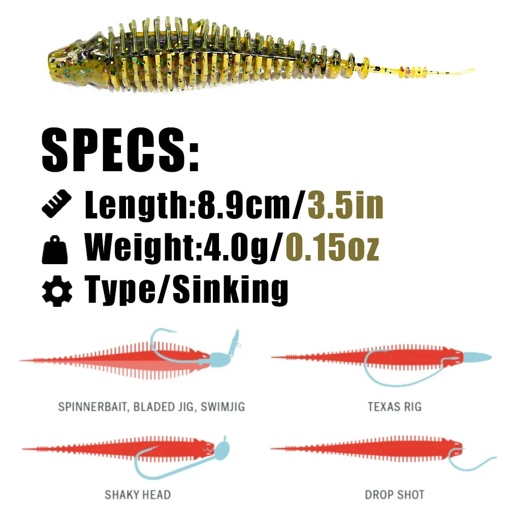 B&U 6pcs 8.9cm Swimming Worm Bait.