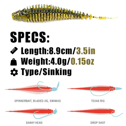 B&U 6pcs 8.9cm Swimming Worm Bait.