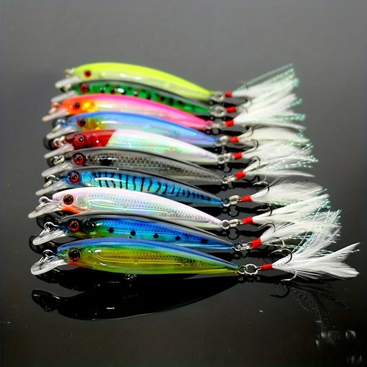 10pcs  Fishing Lures Set with Feathered Hooks.