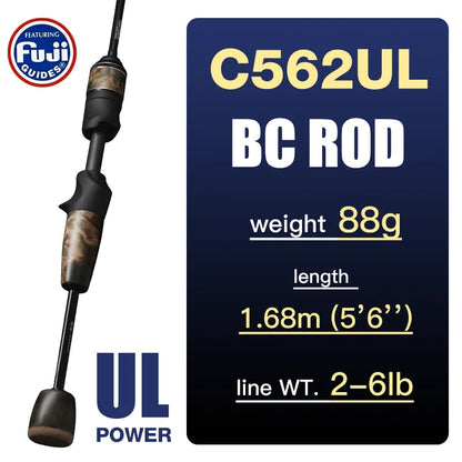 Seasir Stream Spining Baitcasting Fihsing Rods Ultralight Carbon Solid Wood Handle  Fuji A+O 40T Carbon Cloth  Lure Weight 1-10g