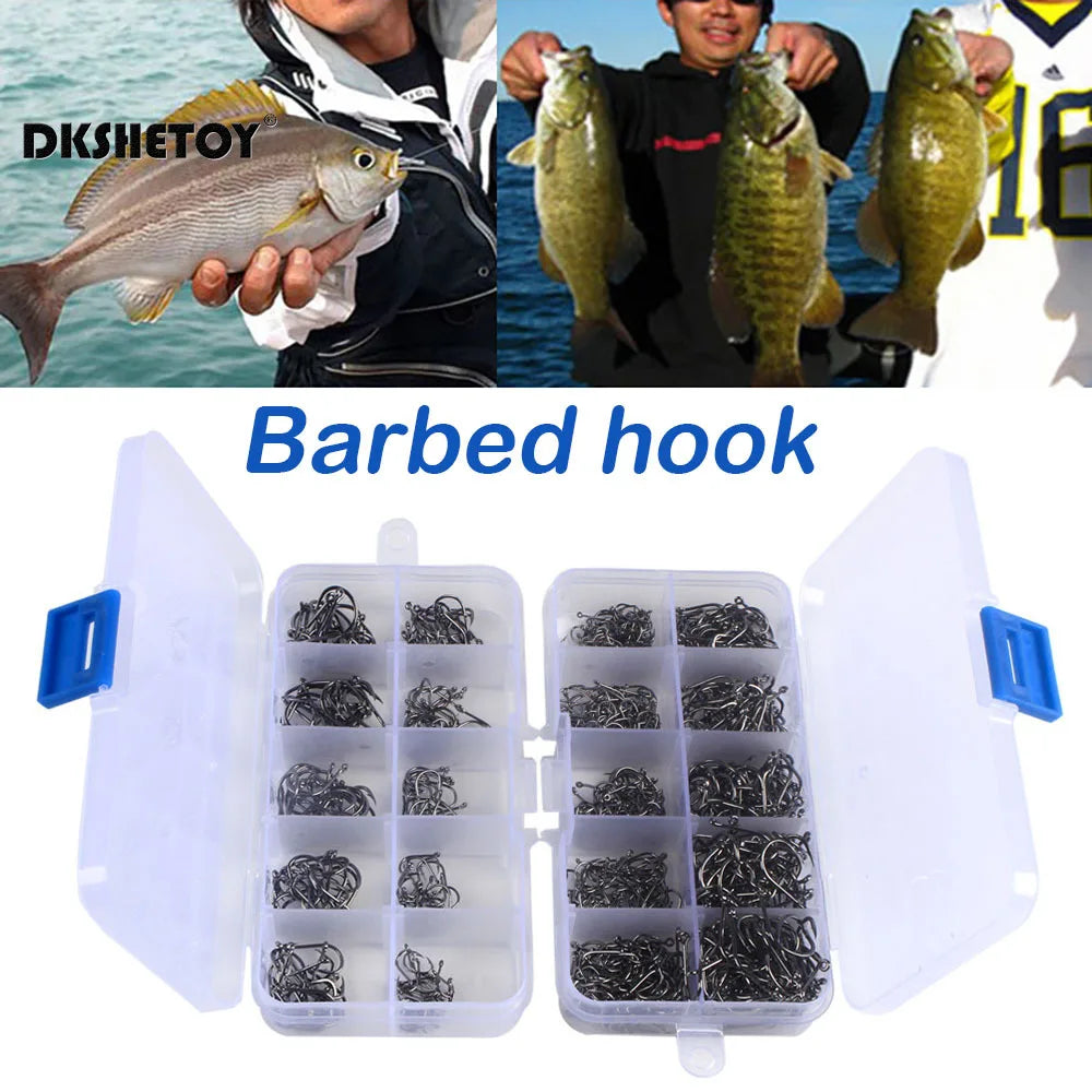 100-1000pcs barbed fishhook For Bait With Plastic Box Kit For Saltwater and Freshwater fishing