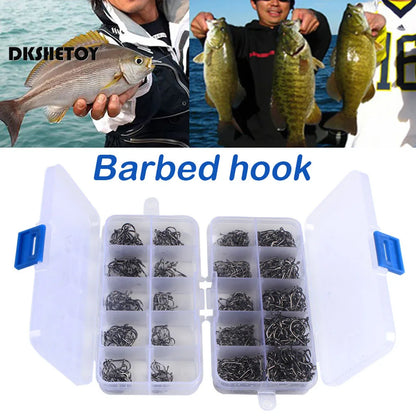 100-1000pcs barbed fishhook For Bait With Plastic Box Kit For Saltwater and Freshwater fishing