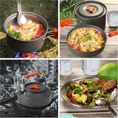 26pcs Aluminum Portable Camping Cookware Mess Kit for 2-4 People.