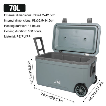 70L Wheeled Cooler Insulated Ice Chest Box with Cup Holder.