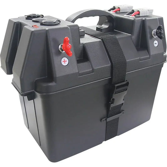12-24V Battery Box with USB Charger and Voltmeter Portable Power Supply for Car, Marine, Camping.