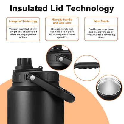 1 Gallon Insulated Water Jug with Straw, Stainless Steel Water Bottle for Travel, Hiking, Camping