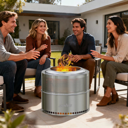 Wood Burning Firepit,Large Stainless Steel Smokeless Fire Pit with Carry Bag,