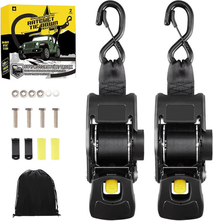 2PCS Retractable Ratchet Straps Heavy Duty Transom Tie Downs2x4ft for Boat Trailer with Brackets Bolts Set 2200LBS Break Strength