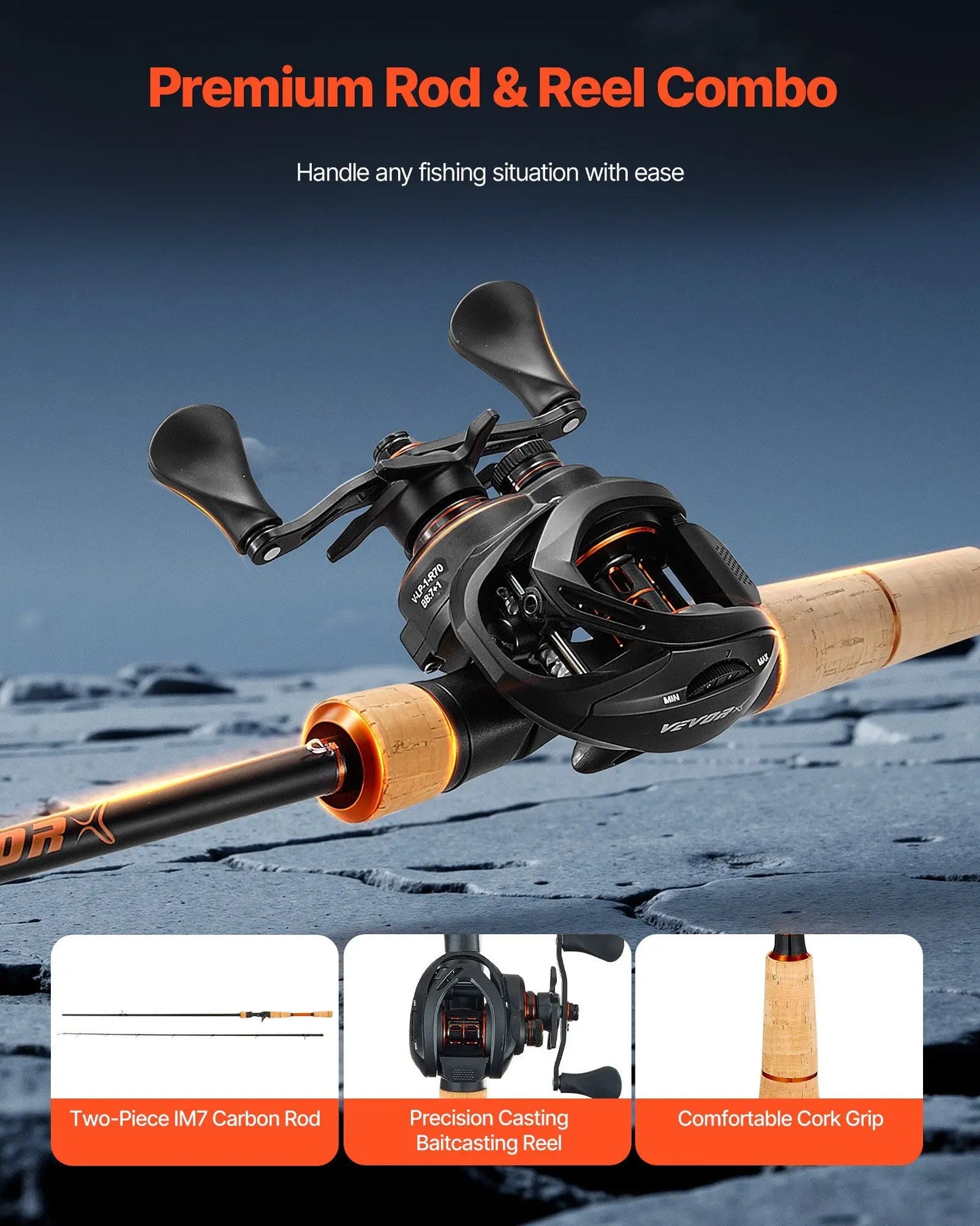 IM7 Carbon Fiber Baitcasting Rod and Reel Combo.