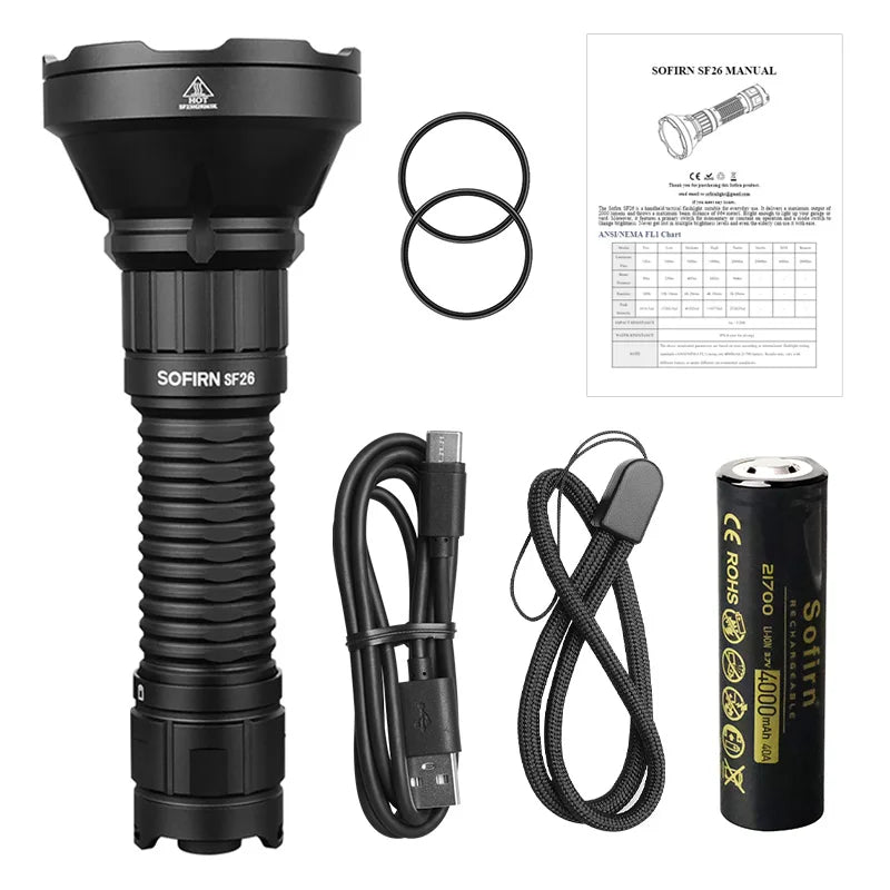 Sofirn SF26 2000lm SFT40 LED 6000K Tactical Flashlight Type-C Rechargeable.