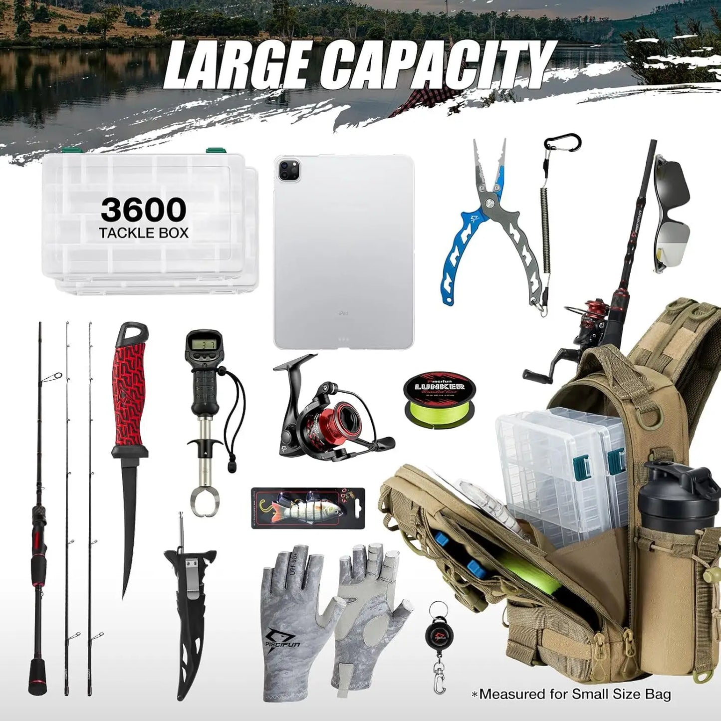 Piscifun Fishing Tackle Backpack with Rod & Gear Holder, Lightweight Outdoor Water-Resistant Fishing Shoulder Storage Bag.