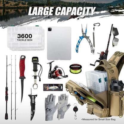 Piscifun Fishing Tackle Backpack with Rod & Gear Holder, Lightweight Outdoor Water-Resistant Fishing Shoulder Storage Bag.