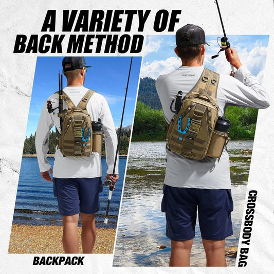 Piscifun Fishing Tackle Backpack with Rod & Gear Holder, Lightweight Outdoor Water-Resistant Fishing Shoulder Storage Bag.