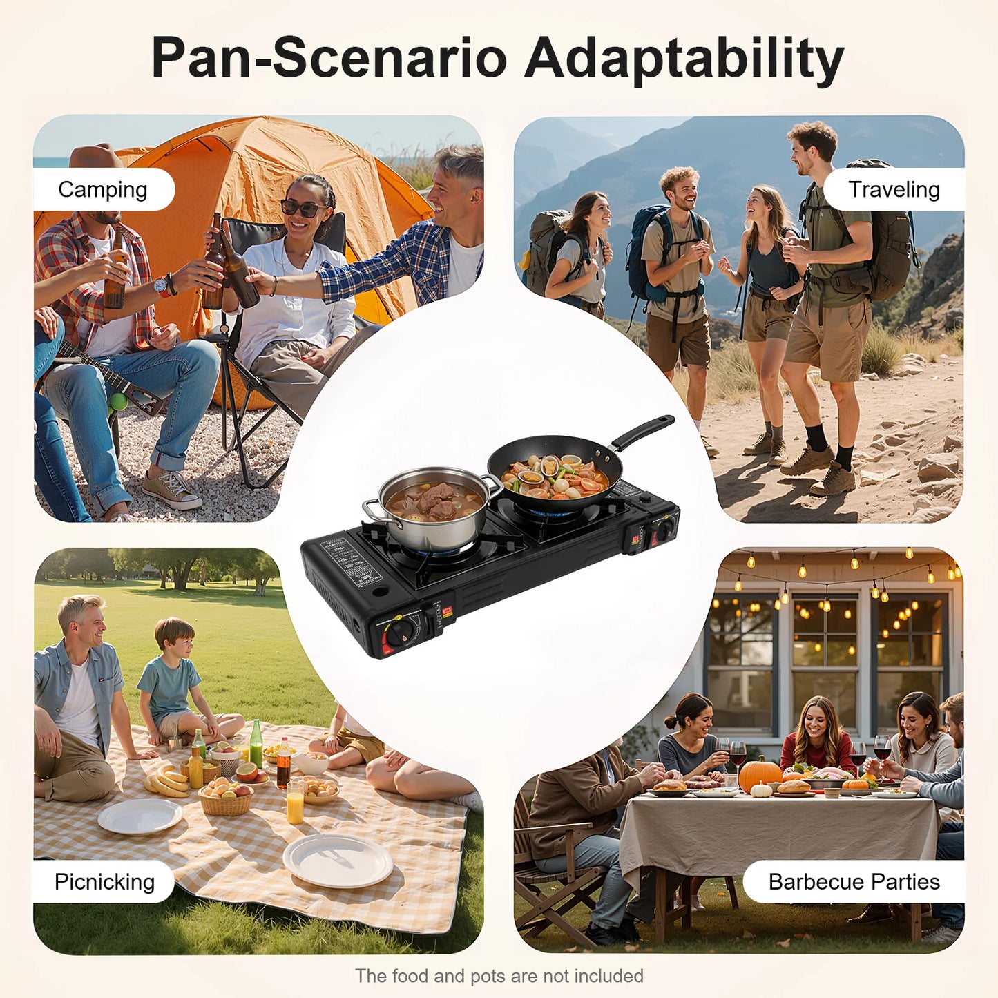 2-Burner Portable Camping Stove Butane Camping Stove Kit w/Baking Pan and Carrying Case.