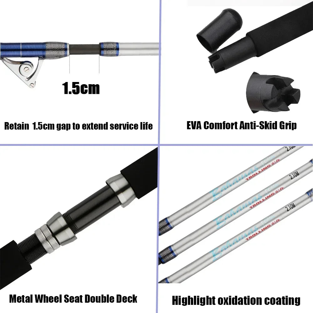 Saltwater Big Game Fishing Rod 50kg 2 Piece Offshore Trolling Rod with Roller Guides.