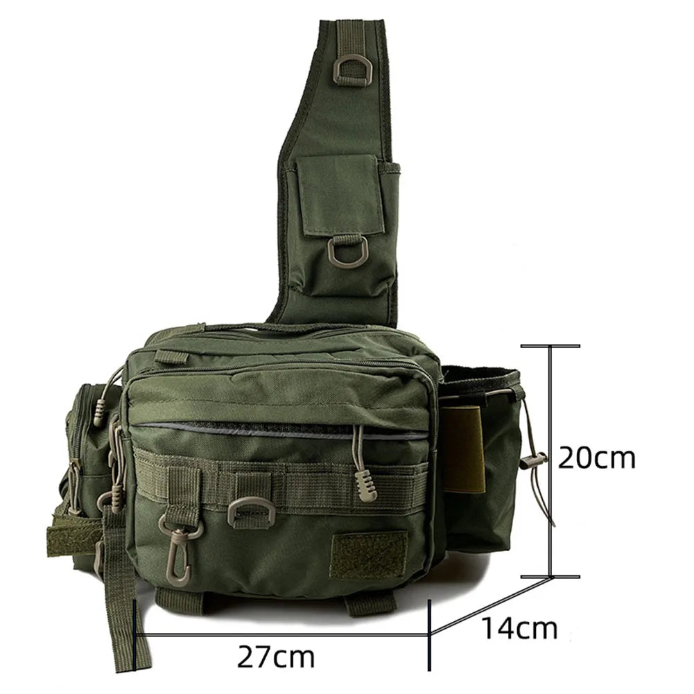 Fishing Tackle Bag Multi-Pocket Fishing Gear Bag Single Shoulder Fishing Storage Bag with Rod Holder for Fishing Hiking Hunting.
