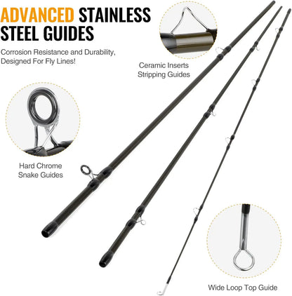 Complete Fly Fishing Starter Kit with 4-Piece Graphite Rod, Reel, Flies & Bag,