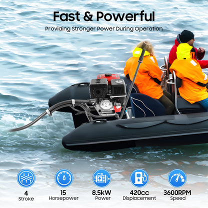 Gasoline Outboard Motor 15HP 420cc 4-Stroke Air Cooled Outboard Motor.