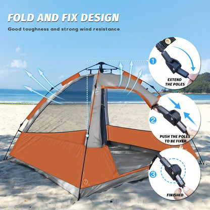Pop Up Camping Tent - 4 Person Instant Easy Set Up Tent with Removable Rain Fly, Waterproof Windproof for Outdoor Camping.