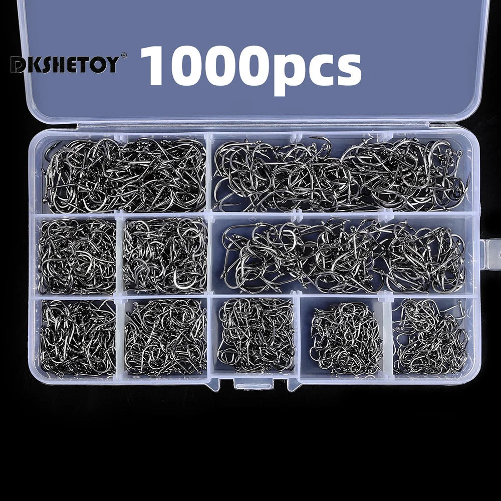 100-1000pcs barbed fishhook For Bait With Plastic Box Kit For Saltwater and Freshwater fishing