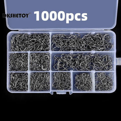 100-1000pcs barbed fishhook For Bait With Plastic Box Kit For Saltwater and Freshwater fishing