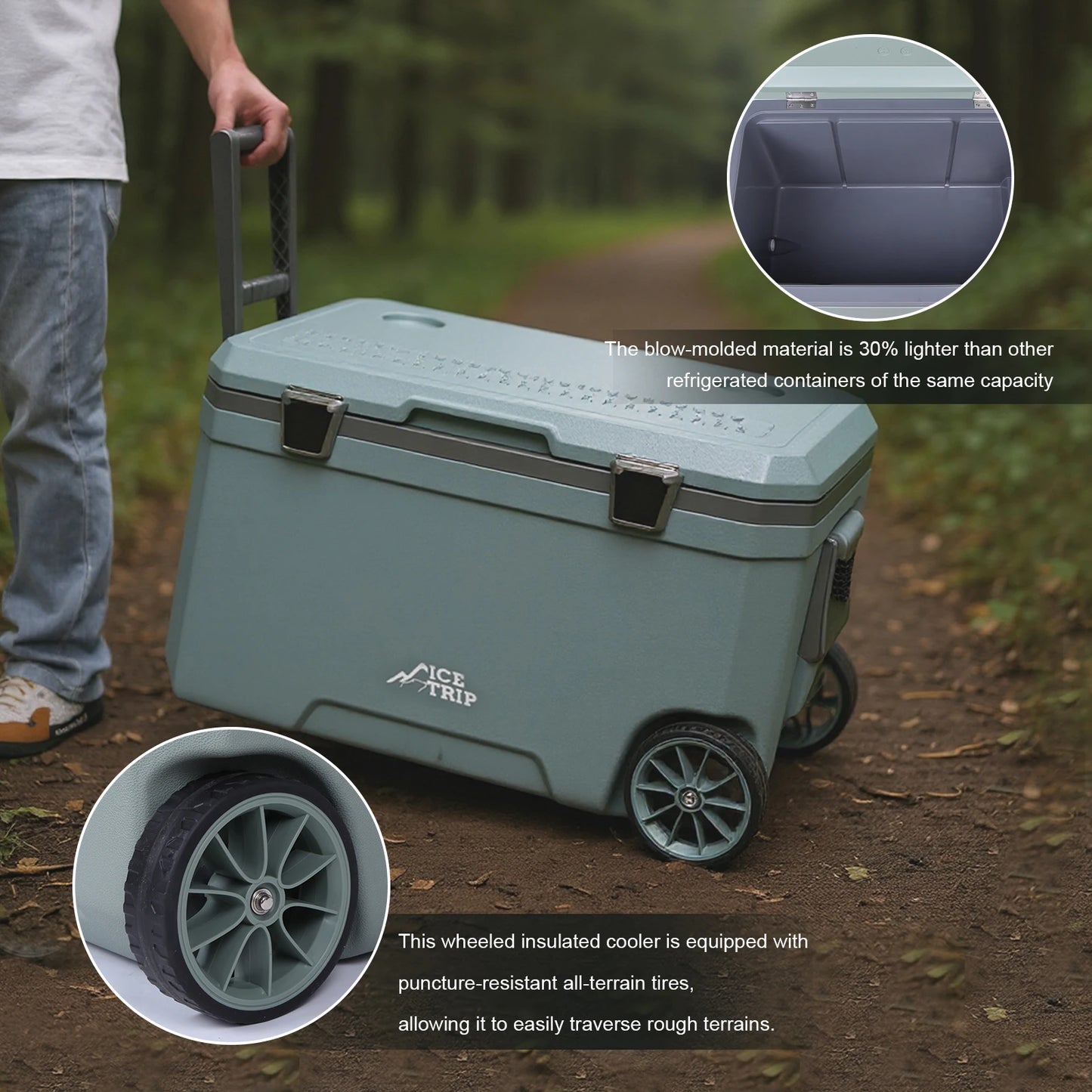 72L Ultra-Light Wheeled Cooler Hard Insulated Portable Ice Chest.