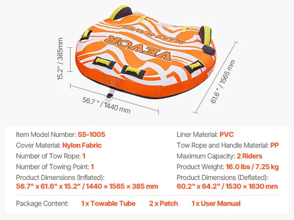 SucceBuy 1-2 Riders inflatable Towable Tubes for Boating.