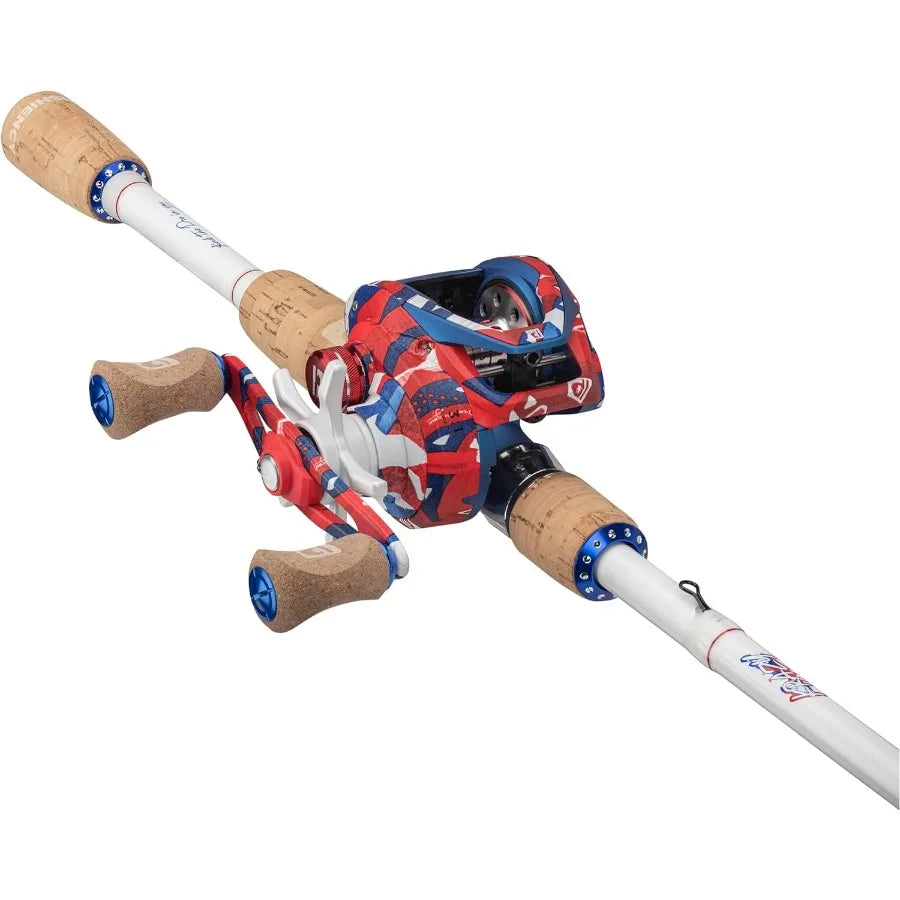 Krazy American Baitcast Combo with 7' 1pc Medium Heavy IM7 Graphite Rod and Cork Grips for Precision Fishing.