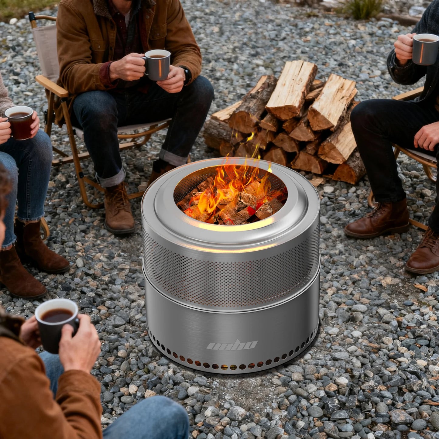Wood Burning Firepit,Large Stainless Steel Smokeless Fire Pit with Carry Bag,