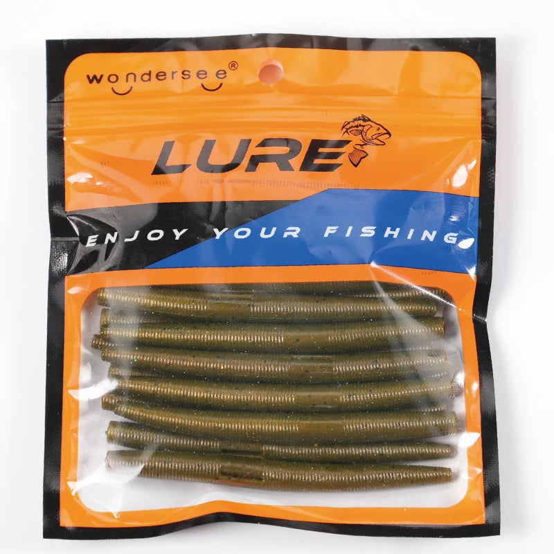 10pcs pack Silicone Worm Lure 10cm Artificial Bait Senko Slow Sinking Worm.