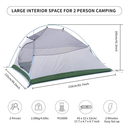 Naturehike Cloud Up 2 Person Camping Tent Waterproof Ultralight 3-4 Season Tent.