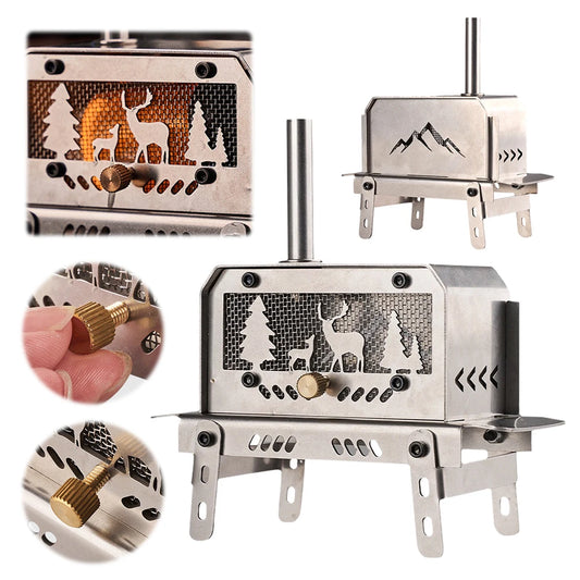 Outdoor Firewood Stove with Chimney Wood Burning Stove Stainless Steel Camping Wood Stove for Backpacking Fishing.