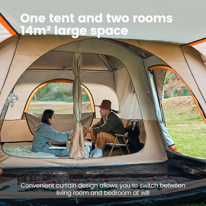 Large Family Tent 8-12 Person 2 Room Windproof with Sun Protection Mosquito Net, Instant Setup Outdoor Camping Tent for 4 Seasons.