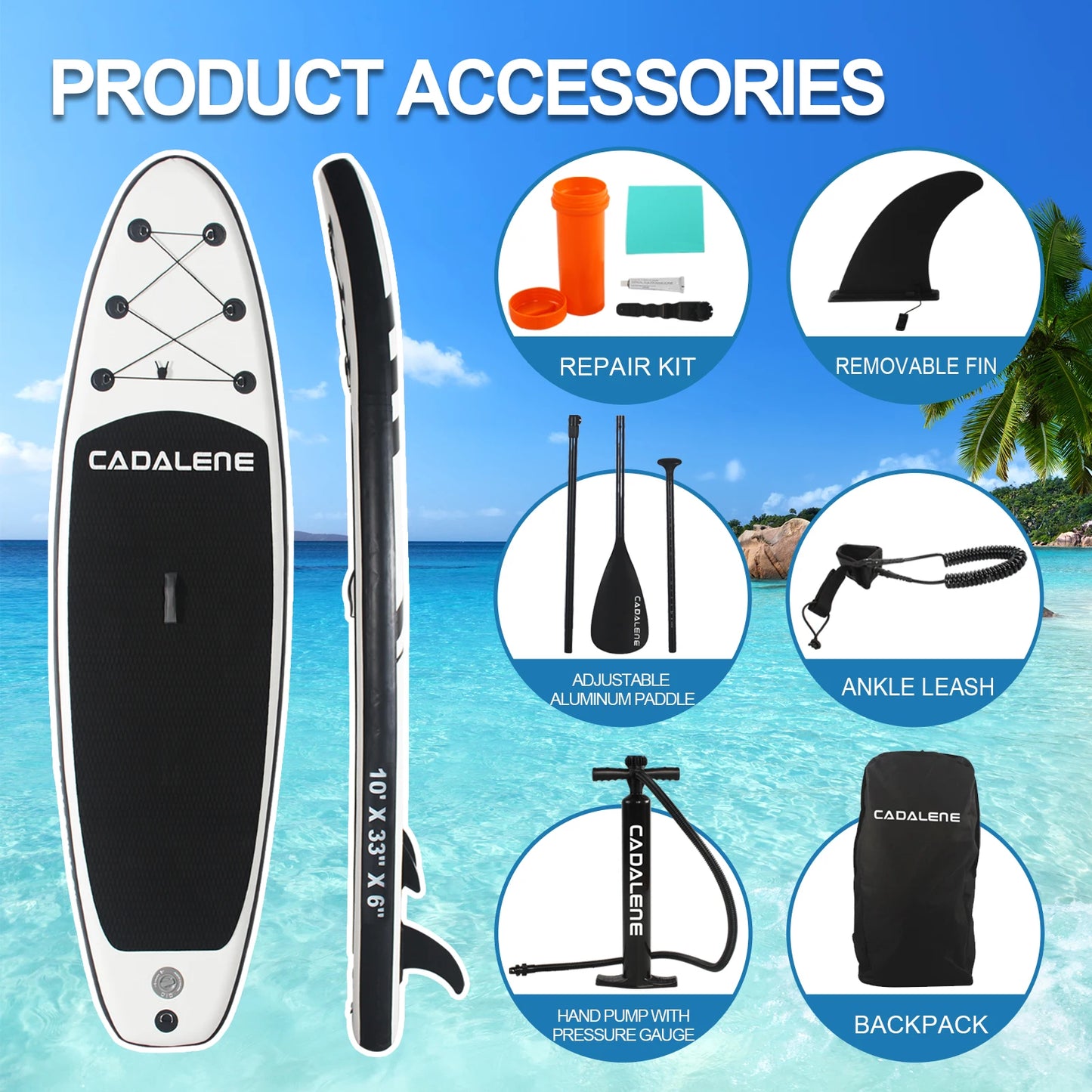 CADALENE Inflatable Stand Up Paddle Board with SUP Accessories, Anti-Slip EVA Deck 10' Inflatable Paddle Boards for Adults.