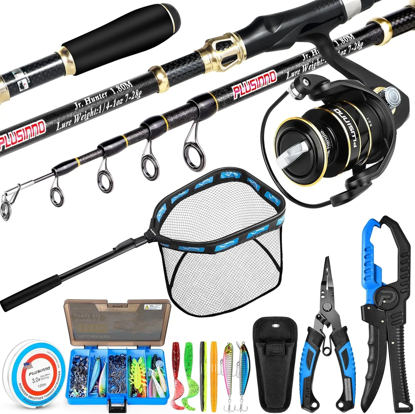 Complete Fishing Kit with Rod, Reel, Tackle Box, Lures, Accessories & Pliers - Ideal Gift for any fisher person.