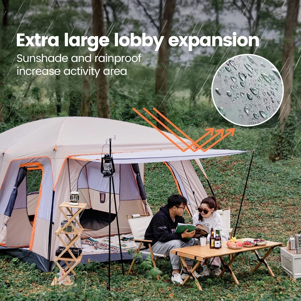Large Family Tent 8-12 Person 2 Room Windproof with Sun Protection Mosquito Net, Instant Setup Outdoor Camping Tent for 4 Seasons.