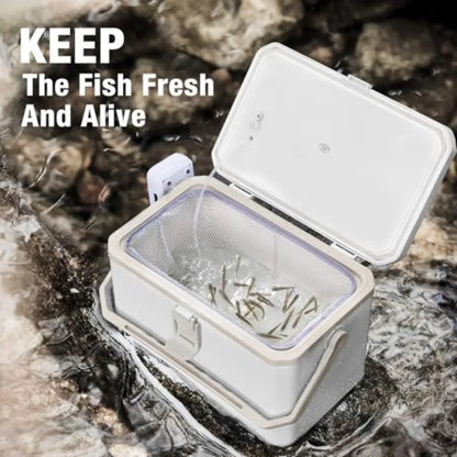 Portable 11QT/15QT Live Bait Cooler with 4000mAh Rechargeable Aerator for Fishing Waterproof Plastic Bait Bucket for Live Fish.